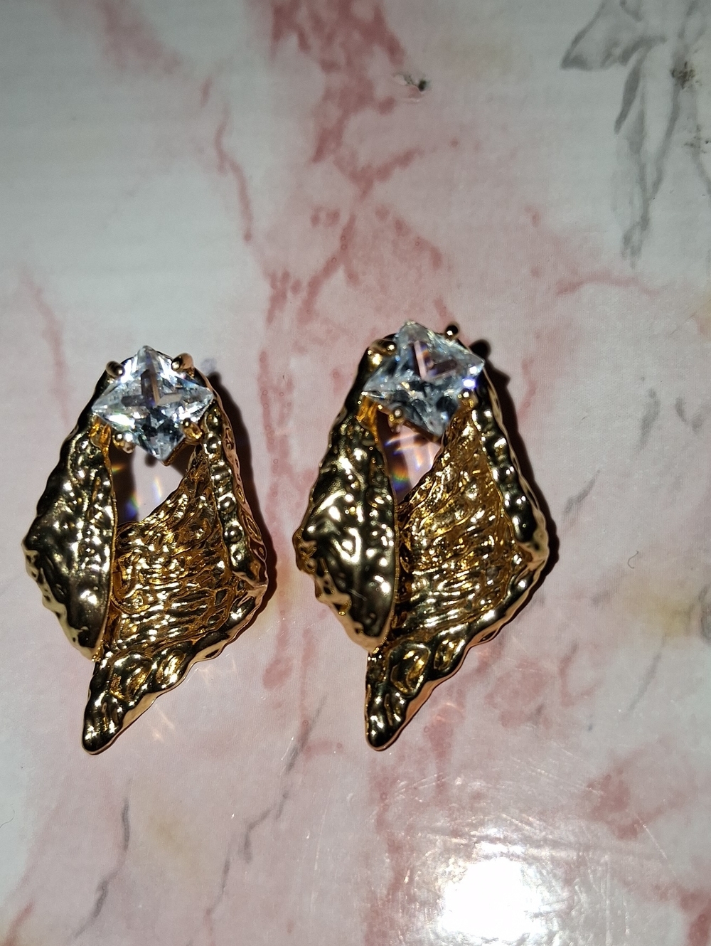 Gold-over 925 Leaf Drop Earrings with Clear Crystal Accent - Women Jewelry